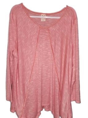 Faded Glory Pink Marled Long-Sleeve Flow Top 2X 18W - 20W